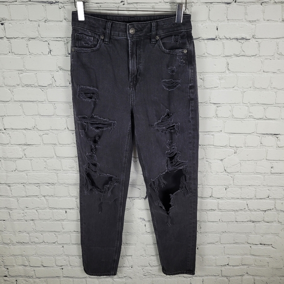 AMERICAN EAGLE | Mom Jean high waist destroyed distressed denim jeans - Picture 4 of 9